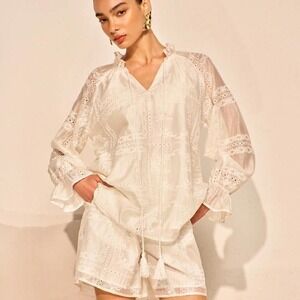 Commense Embroidery Detail Long Sleeve Shorts Set Size Large